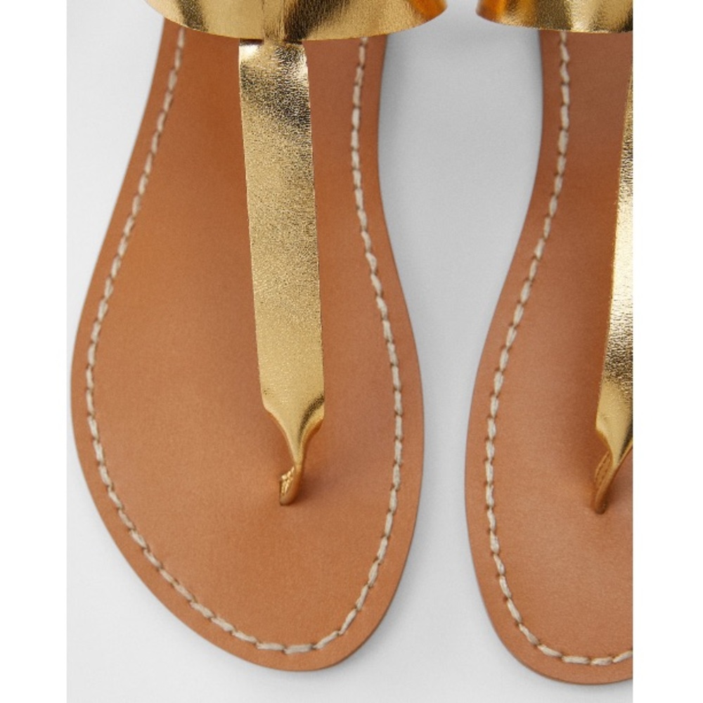 NEW! Zara Flat Laminated Gold Sandals Size 41 or 10 (US) - Picture 2 of 8